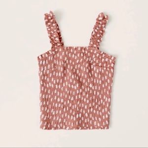 Abercrombie pink and white polka dot ruffle tank
